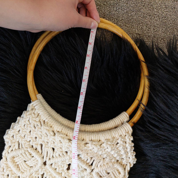 Vintage 70s Handmade Macrame Bamboo Handle Handbag - Picture 8 of 8